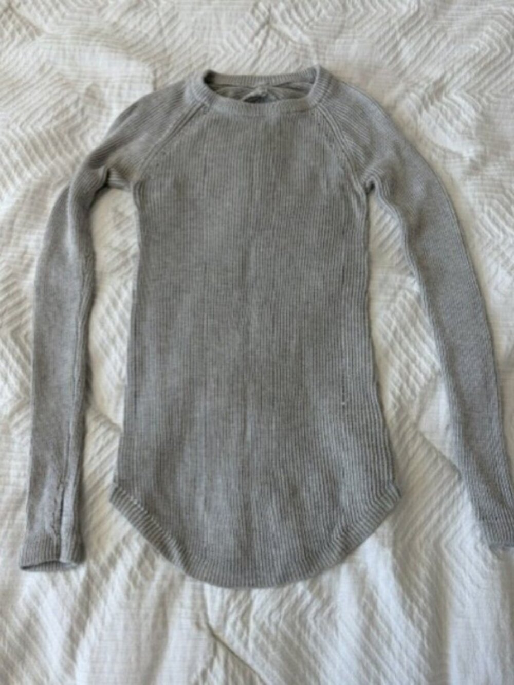 Lululemon Gray Ribbed Knit Long Sleeve Sweater | Curved Hem | Size XS